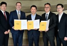 Conversion mi-2024, Asie | Une deuxième voco en Corée du Sud Cérémonie de signature de voco Séoul Myeongdong - de gauche à droite : James Oh, représentant de la Corée, IHG Hotels & Resorts, Patrick Finn, vice-président du développement, IHG Hotels & Resorts, Kim Kisun, CIO, Gravity Asset Management, Moon Il, directeur exécutif , Hôtel HDC, Gong Sangwook, responsable de la stratégie, Hôtel HDC @ credit IHG