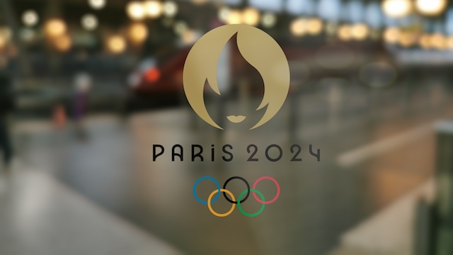 May 03th 2024, Paris France. Logo of 2024 Summer @ Olympics on a window in a train station.