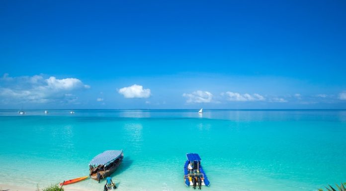 sea in Zanzibar beach. Natural tropical water paradise. nature relax. Travel tropical island resort.