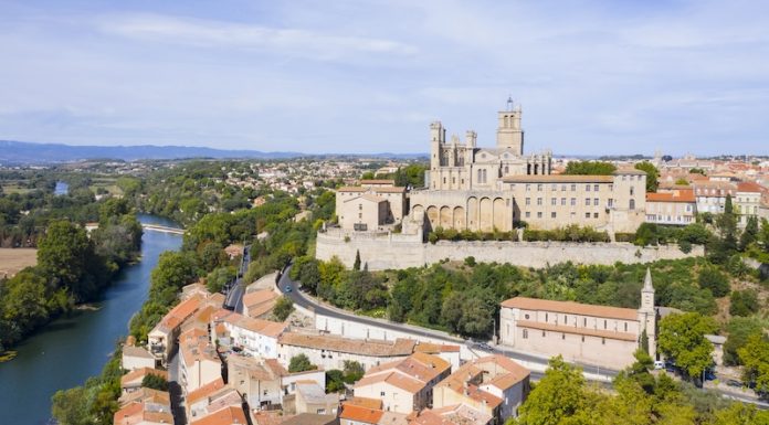 Aerial view of Beziers city with Saint-Nazaire Cathedral