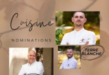Nominations, Cuisine | Walter Butti Exec Chef au Six Senses Zighy Bay, Oman • Quentin André Chef Exec. et Fabien Ghini Sous-Chef Exec. promus à Terre Blanche De Haut en bas Terre Blanche : Quentin André et Fabien Ghini • À gauche, Walter Butti