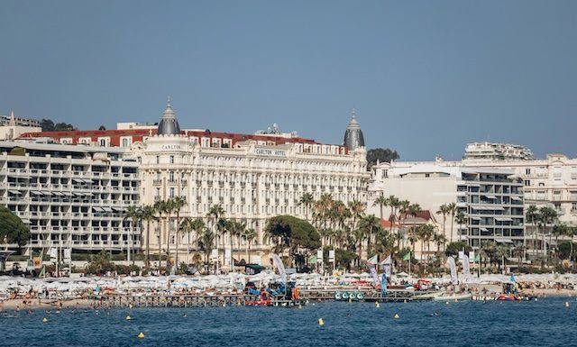 Cannes, France - August 1, 2024: View of the famous Carlton Hotel in Cannes on the Croisette