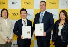 Ouverture 2026, Malaisie | IHG de retour à Kuching avec voco (De gauche à droite : Pauleni Tsai, directrice générale adjointe, Elica Sdn Bhd, Dato Bobby Ting, directeur, Elica Equity Sdn Bhd, Patrick Finn, vice-président, développement, Asie du Sud-Est et Corée, IHG Hotels & Resorts, Emma Yap, directrice principale, développement, Asie du Sud-Est et Corée, IHG Hotels & Resorts)