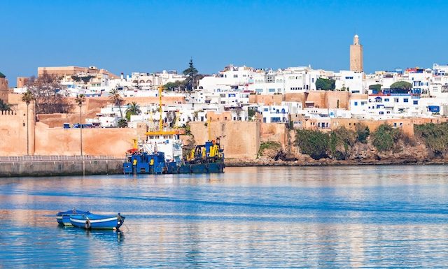 River Bou Regreg seafront and Kasbah in medina of Rabat, Morocco. Rabat is the capital of Morocco. Rabat is located on the Atlantic Ocean at the mouth of the river Bou Regreg.