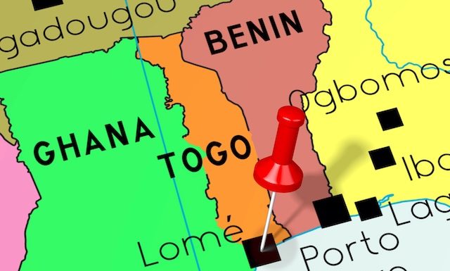 Togo, Lome - capital city, pinned on political map