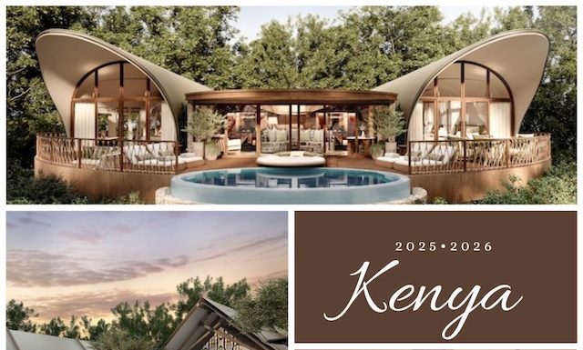 Ritz-Carlton, Masai Mara Safari Camp en haut, JW Marriott Mount Kenya Rhino Reserve Safari Camp en bas et Render of a Tented Suite - The Ritz-Carlton, Masai Mara Camp@ Copyright- Image rights unless otherwise indicated by Marriott International
