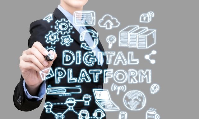 Platform idea concept present by doodle icon symbol. Elegant Design for smart technology,business planing and business idea concept