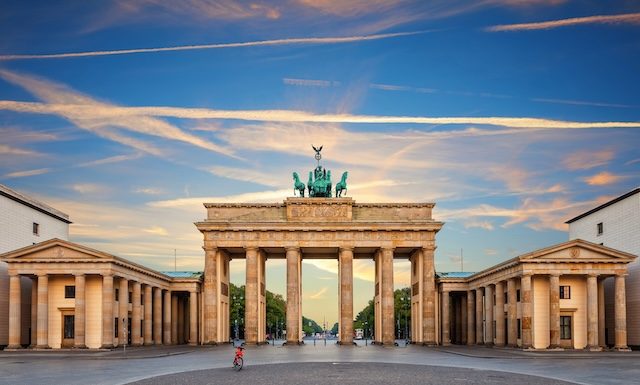 Brandenburg Gate or Brandenburger Tor at sunset, Berlin, Germany