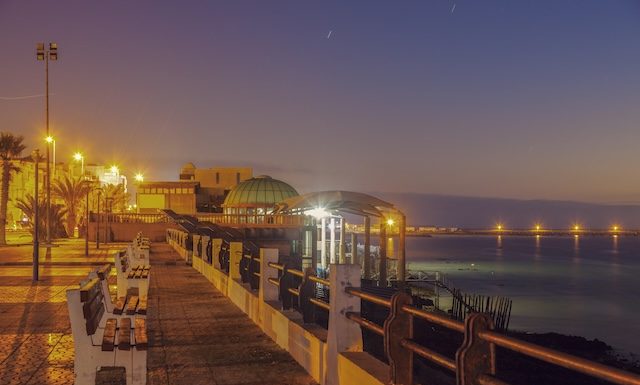 Corniche in Dakhla at night. Dakhla, Western Sahara, Morocco.