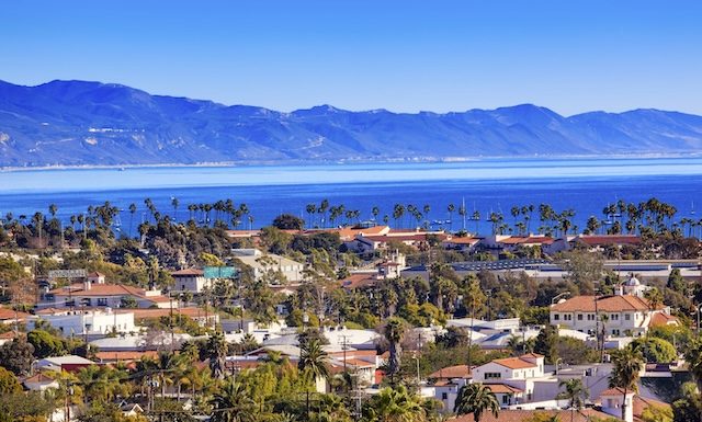Orange Roofs Buildings Coastline Pacific Oecan Santa Barbara California