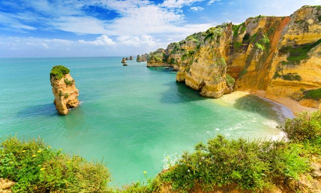 Idyllic beach landscape at Lagos, Algarve, (Portugal)