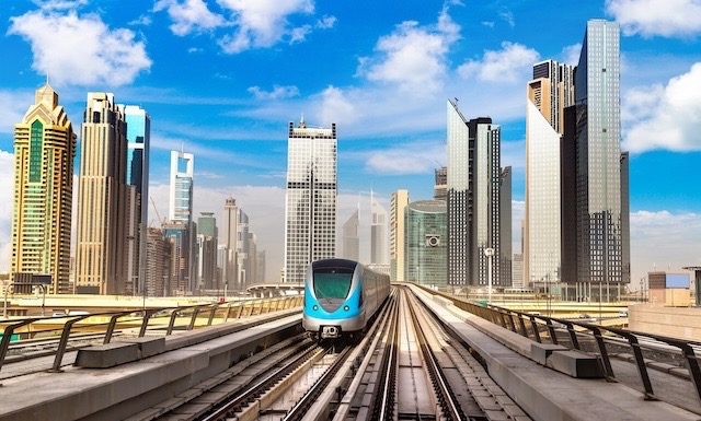 Dubai metro railway in a summer day in Dubai, United Arab Emirates @ credit Depositphotos