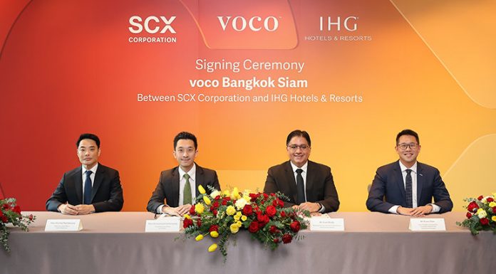 (from left to right: Rachod Nantakwang, Chief Executive Officer, SCX Corporation, Nuttaphong Kunakornwong, Chief Executive Officer, SC Asset Corporation Public Company Limited, Vivek Bhalla, Managing Director, South East Asia & Korea, IHG, Bryan Chan, Vice President, Development, South East Asia & Korea, IHG)