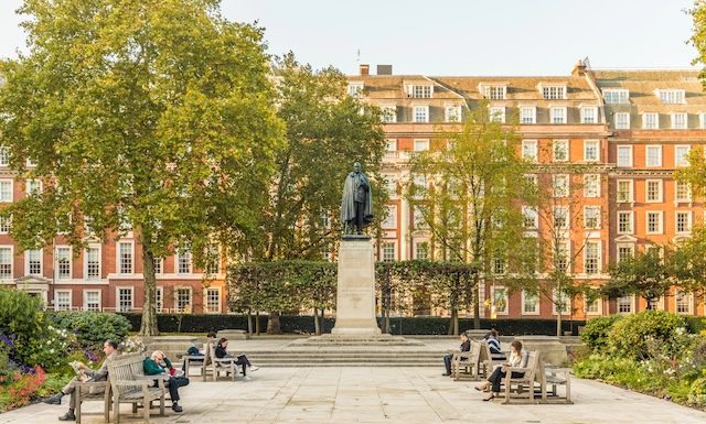 London October 2018. A view of the Roosevelt statue in Grosvsnor Square in London.