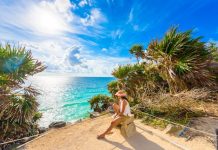 🇲🇽 Mexique | Sunset World Group célèbre l’Indépendance du Mexique dans ses six hôtels de Cancún et de la Riviera Maya Paradise Scenery of Tulum at tropical coast and beach. Mayan ruins of Tulum, Quintana Roo, Mexico.