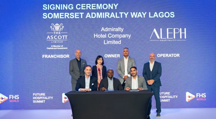Somerset Admiralty Way Lagos signing ceremony at FHS World between The Ascott Limited, Admiralty Hotel Company Limited and Aleph Hospitality