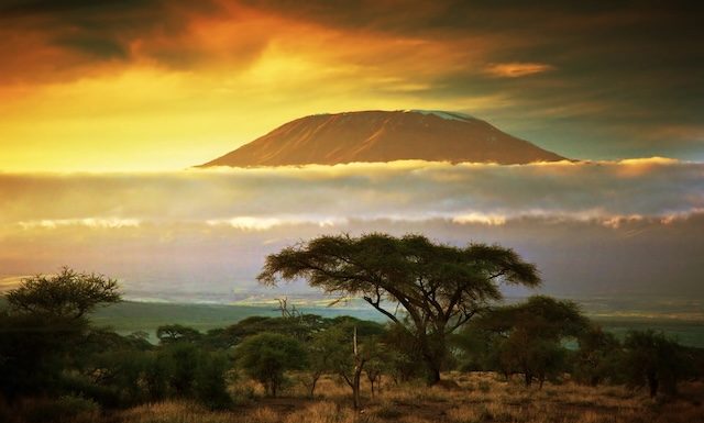 Paysage kenyan avec en toile de fond le Kilimandjaro @ credit Depositphotos.com