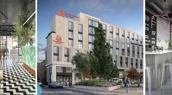 Rendering of the exterior of the planned MEININGER Hotel in Dublin ©️ Salamisso Developments