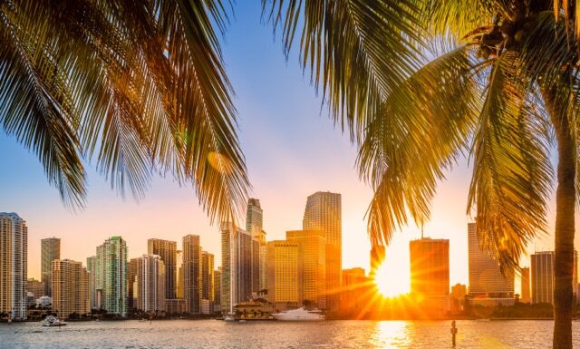 Miami, Florida skyline at sunset