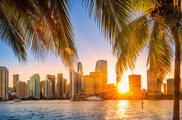 Miami, Florida skyline at sunset