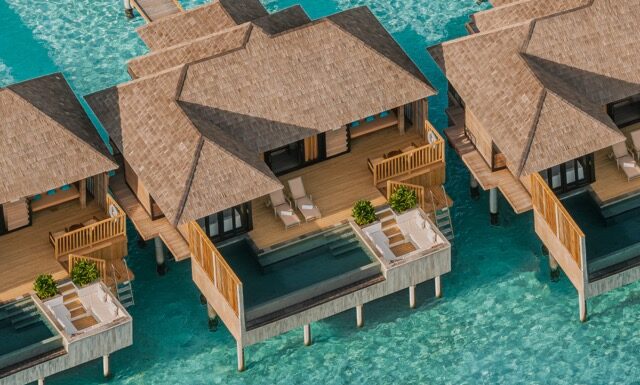 Sunset Horizon Water Villa with Pool Aerial View @ credit Sun Siyam Iru Fushi