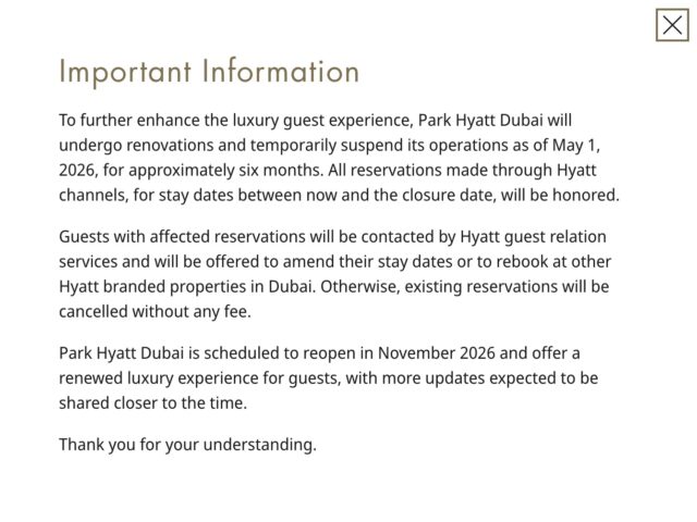 Message d'information @ Park Hyatt Dubai