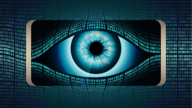 The all-seeing eye of Big brother in your smartphone, concept of permanent global covert surveillance using mobile devices, security of computer systems and networks, privacy