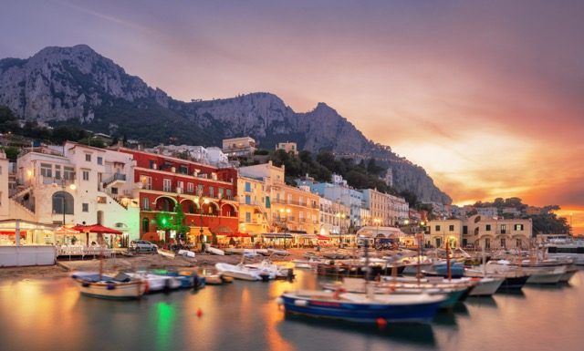 Capri, Italy at Marina Grande at Twilight