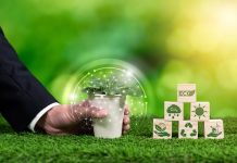 Corporate commitment to ESG or CSR to reduce carbon emission and adopting eco friendly clean business to minimize environmental impact for net zero world concept. Reliance