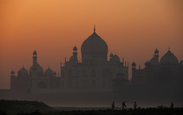 Beautiful view of Taj Mahal from the bank of Yamuna in Agra, India