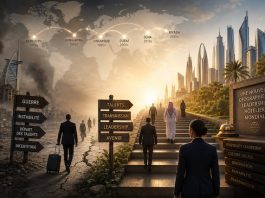 Grand Décryptage | Guerre, talents et transmission : sommes-nous à l’aube d’une nouvelle géographie du leadership hôtelier mondial ? Illustration du leadership hôtelier en mouvement, générée par l'IA
