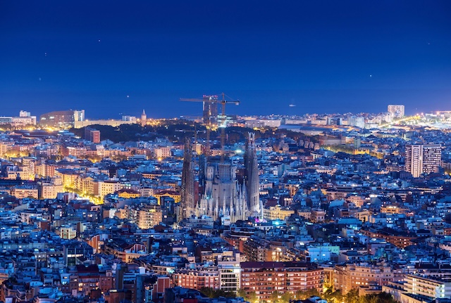 Barcelona skyline panorama at night, Spain Barcelona skyline panorama at night, Spain