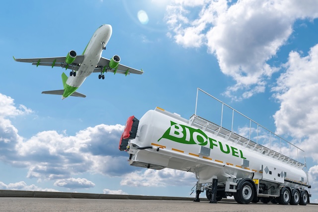 Airplane and biofuel tank. Decarbonization concept