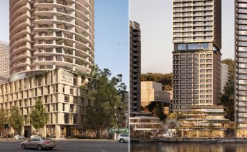 Architectural renderings of Crowne Plaza Newcastle and Hotel Indigo Gosford, two new IHG hotels in New South Wales.