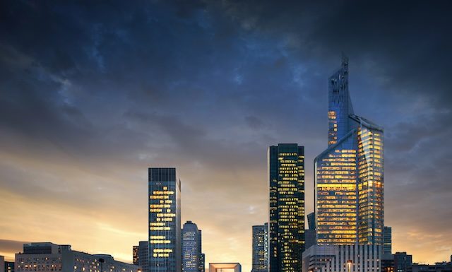 Paris La Défense, coucher de soleil